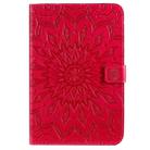 For iPad Mini 2019 & 4 & 3 & 2 & 1 Pressed Printing Sun Flower Pattern Horizontal Flip Leather Case with Holder & Card Slots & Wallet(Rose Red) - 1