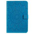 For iPad Mini 2019 & 4 & 3 & 2 & 1 Pressed Printing Sun Flower Pattern Horizontal Flip Leather Case with Holder & Card Slots & Wallet(Blue) - 1