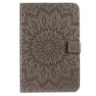 For iPad Mini 2019 & 4 & 3 & 2 & 1 Pressed Printing Sun Flower Pattern Horizontal Flip Leather Case with Holder & Card Slots & Wallet(Grey) - 1