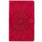 For Galaxy Tab A 10.1 (2019) Pressed Printing Sun Flower Pattern Horizontal Flip Leather Case with Holder & Card Slots & Wallet(Rose Red) - 1