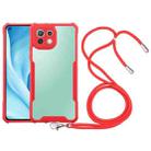 For Xiaomi Mi 11 Lite Acrylic + Color TPU Shockproof Case with Neck Lanyard(Red) - 1