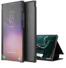 For Samsung Galaxy A51 Carbon Fiber Texture View Time Horizontal Flip Leather Case with Holder & Touch Call Display ID(Black) - 1