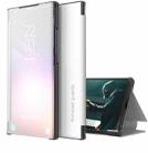 For Samsung Galaxy S10 Carbon Fiber Texture View Time Horizontal Flip Leather Case with Holder & Touch Call Display ID(White) - 1