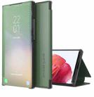 For Samsung Galaxy S21 5G Carbon Fiber Texture View Time Horizontal Flip Leather Case with Holder & Touch Call Display ID(Green) - 1
