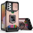 For Samsung Galaxy A32 4G Sliding Camera Cover Design PC + TPU Shockproof Case with Ring Holder & Card Slot(Rose Gold) - 1
