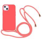 For iPhone 13 mini Wheat Straw Material + TPU Shockproof Case with Neck Lanyard (Red) - 1