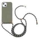For iPhone 13 Wheat Straw Material + TPU Shockproof Case with Neck Lanyard(Dark Green) - 1