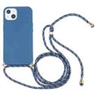 For iPhone 13 Wheat Straw Material + TPU Shockproof Case with Neck Lanyard(Blue) - 1