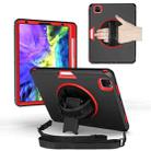 For iPad Pro 11 2020 / Air 10.9 2020 360 Degree Rotation Turntable Robot Shockproof TPU + PC Protective Tablet Case with Holder & Hand Grip Strap & Shoulder Strap(Black Red) - 1