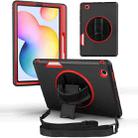 For Samsung Galaxy Tab S6 Lite 360 Degree Rotation Turntable Robot Shockproof TPU + PC Protective Tablet Case with Holder & Hand Grip Strap & Shoulder Strap(Black Red) - 1