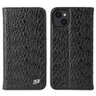 For iPhone 13 Fierre Shann Crocodile Texture Magnetic Horizontal Flip Genuine Leather Case with Holder & Card Slot(Black) - 1