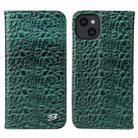 For iPhone 13 Fierre Shann Crocodile Texture Magnetic Horizontal Flip Genuine Leather Case with Holder & Card Slot(Green) - 1