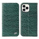 For iPhone 13 Pro Fierre Shann Crocodile Texture Magnetic Horizontal Flip Genuine Leather Case with Holder & Card Slot (Green) - 1