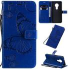 For Nokia 7.2 Pressed Printing Butterfly Pattern Horizontal Flip PU Leather Case with Holder & Card Slots & Wallet & Lanyard(Blue) - 1