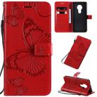 For Nokia 7.2 Pressed Printing Butterfly Pattern Horizontal Flip PU Leather Case with Holder & Card Slots & Wallet & Lanyard(Red) - 1