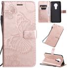 For Nokia 7.2 Pressed Printing Butterfly Pattern Horizontal Flip PU Leather Case with Holder & Card Slots & Wallet & Lanyard(Rose Gold) - 1