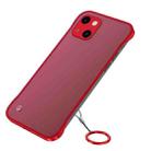 Frosted Soft Four-corner Shockproof Case with Finger Ring Strap & Metal Lens Cover For iPhone 13(Red) - 1