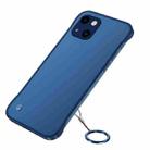 For iPhone 13 Frosted Soft Four-corner Shockproof Case with Finger Ring Strap & Metal Lens Cover(Blue) - 1