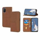 For OPPO A54 Woven Texture Stitching Magnetic Horizontal Flip PU Leather Case with Holder & Card Slots & Wallet & Lanyard(Brown) - 1