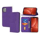 For iPhone 13 Pro Woven Texture Stitching Magnetic Horizontal Flip PU Leather Case with Holder & Card Slots & Wallet & Lanyard (Purple) - 1