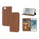 For iPhone SE 2022 / SE 2020 / 8 / 7 Woven Texture Stitching Magnetic Horizontal Flip PU Leather Case with Holder & Card Slots & Wallet & Lanyard(Brown) - 1