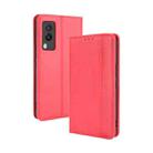 For vivo V21e 5G Magnetic Buckle Retro Crazy Horse Texture Horizontal Flip Leather Case with Holder & Card Slots & Photo Frame(Red) - 1