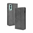 For OnePlus Nord 2 5G Magnetic Buckle Retro Crazy Horse Texture Horizontal Flip Leather Case with Holder & Card Slots & Photo Frame(Black) - 1