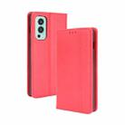 For OnePlus Nord 2 5G Magnetic Buckle Retro Crazy Horse Texture Horizontal Flip Leather Case with Holder & Card Slots & Photo Frame(Red) - 1