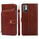 Zipper Bag PU + TPU Horizontal Flip Leather Case with Holder & Card Slot & Wallet & Lanyard For Xiaomi Redmi Note 10 5G(Brown) - 1