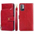 Zipper Bag PU + TPU Horizontal Flip Leather Case with Holder & Card Slot & Wallet & Lanyard For Xiaomi Redmi Note 10 5G(Red) - 1