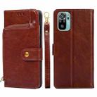 Zipper Bag PU + TPU Horizontal Flip Leather Case with Holder & Card Slot & Wallet & Lanyard For Xiaomi Redmi Note 10 4G / Note 10S(Brown) - 1