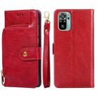 Zipper Bag PU + TPU Horizontal Flip Leather Case with Holder & Card Slot & Wallet & Lanyard For Xiaomi Redmi Note 10 4G / Note 10S(Red) - 1