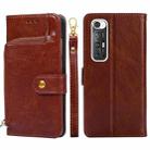 Zipper Bag PU + TPU Horizontal Flip Leather Case with Holder & Card Slot & Wallet & Lanyard For Xiaomi Redmi Note 10S(Brown) - 1