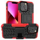 For iPhone 13 Tire Texture Shockproof TPU+PC Protective Case with Holder(Red) - 1