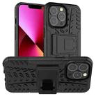 For iPhone 13 Tire Texture Shockproof TPU+PC Protective Case with Holder(Black) - 1