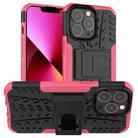 For iPhone 13 Tire Texture Shockproof TPU+PC Protective Case with Holder(Pink) - 1