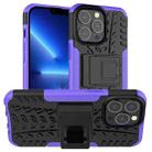 For iPhone 13 Pro Max Tire Texture Shockproof TPU+PC Protective Case with Holder (Purple) - 1