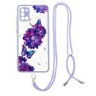 For Samsung Galaxy A21s Colored Drawing Starry Sky Epoxy TPU Shockproof Case with Neck Lanyard(Purple Flower Butterfly) - 1