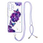 For Samsung Galaxy A32 4G Colored Drawing Starry Sky Epoxy TPU Shockproof Case with Neck Lanyard(Purple Flower Butterfly) - 1