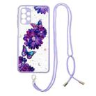 For Samsung Galaxy A32 5G Colored Drawing Starry Sky Epoxy TPU Shockproof Case with Neck Lanyard(Purple Flower Butterfly) - 1