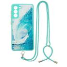 For Samsung Galaxy S21 5G Colored Drawing Starry Sky Epoxy TPU Shockproof Case with Neck Lanyard(Waves) - 1