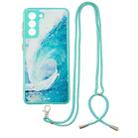 For Samsung Galaxy S21+ 5G Colored Drawing Starry Sky Epoxy TPU Shockproof Case with Neck Lanyard(Waves) - 1