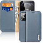 For iPhone 13 Pro DUX DUCIS Hivo Series Cowhide + PU + TPU Leather Horizontal Flip Case with Holder & Card Slots (Light Blue) - 1