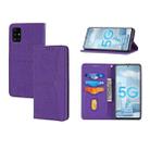 For Samsung Galaxy A51 Woven Texture Stitching Magnetic Horizontal Flip PU Leather Case with Holder & Card Slots & Wallet & Lanyard(Purple) - 1