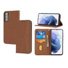 For Samsung Galaxy S21 FE Woven Texture Stitching Magnetic Horizontal Flip PU Leather Case with Holder & Card Slots & Wallet & Lanyard(Brown) - 1