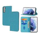 For Samsung Galaxy S21+ 5G Woven Texture Stitching Magnetic Horizontal Flip PU Leather Case with Holder & Card Slots & Wallet & Lanyard(Blue) - 1