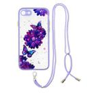 For iPhone SE 2022 / SE 2020 / 8 / 7 Colored Drawing Starry Sky Epoxy TPU Shockproof Case with Neck Lanyard(Purple Flower Butterfly) - 1