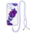 For iPhone 11 Colored Drawing Starry Sky Epoxy TPU Shockproof Case with Neck Lanyard (Purple Flower Butterfly) - 1