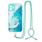 For iPhone 12 Colored Drawing Starry Sky Epoxy TPU Shockproof Case with Neck Lanyard(Waves) - 1