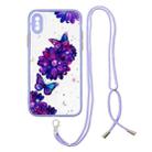 For iPhone X / XS Colored Drawing Starry Sky Epoxy TPU Shockproof Case with Neck Lanyard(Purple Flower Butterfly) - 1
